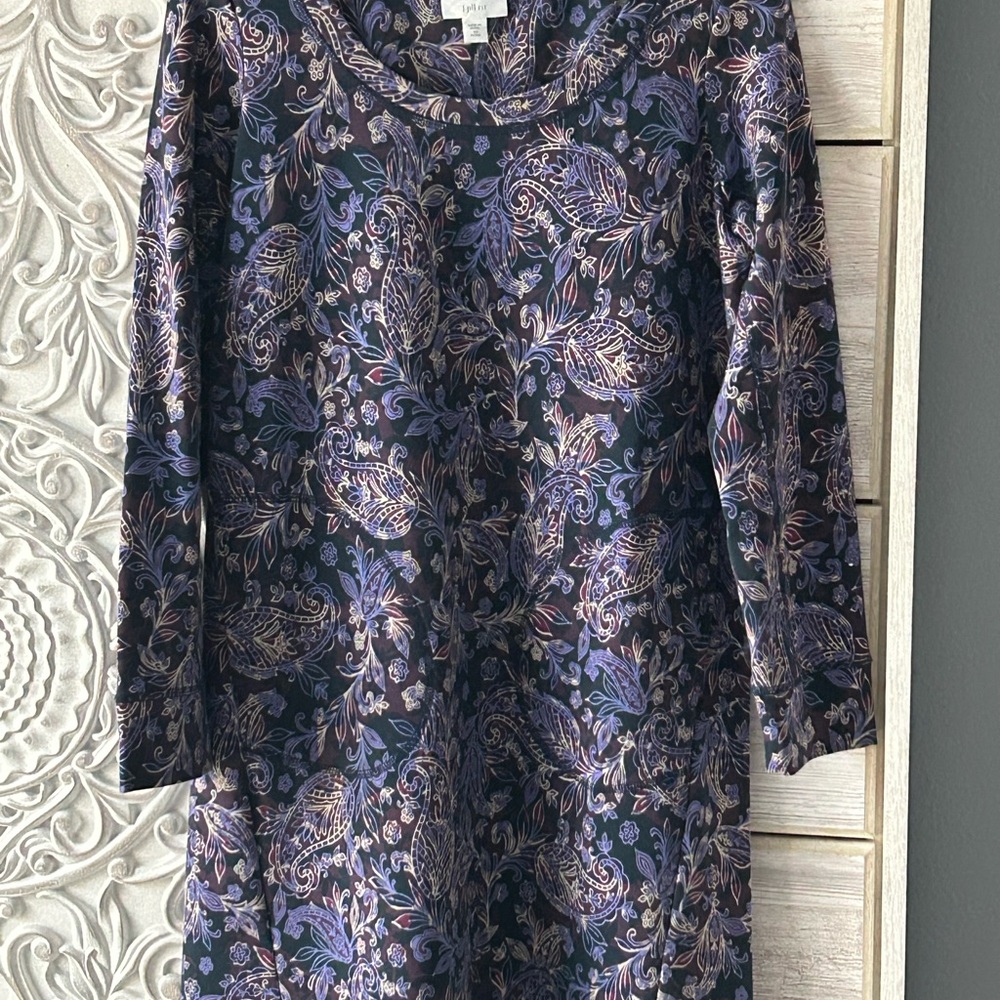 XPS J. Jill Fit Paisley Print dress in Purple and Blue and black prints.